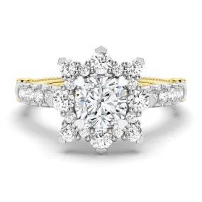 1 CT. Vintage Inspired Two-Tone Cushion Halo Moissanite Engagement Ring