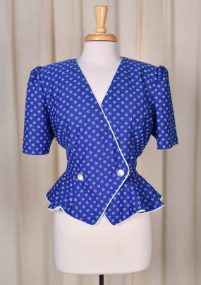 1940s Style Blue Swirl Peplum Top