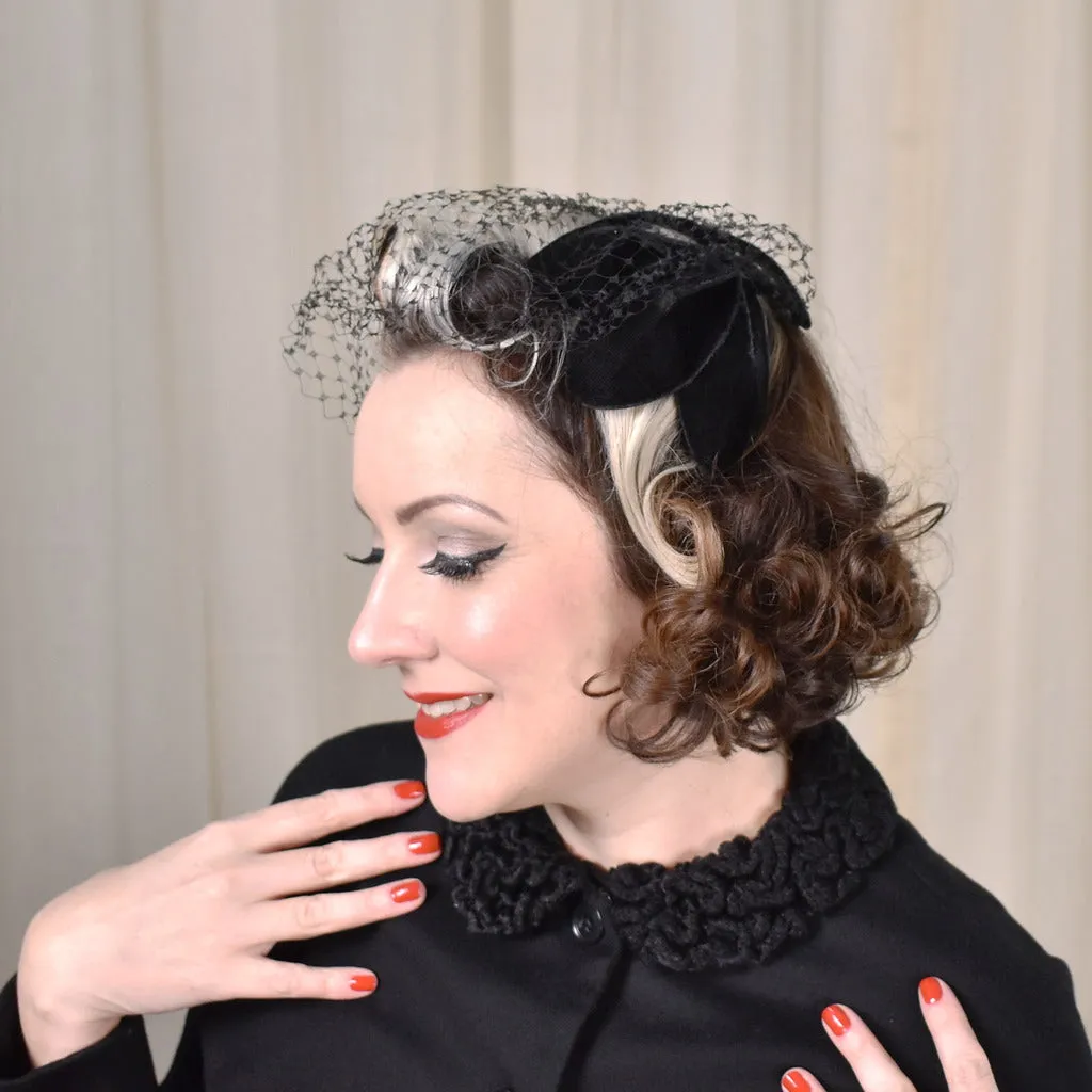 1950s Black Petal Vintage Crescent Hat