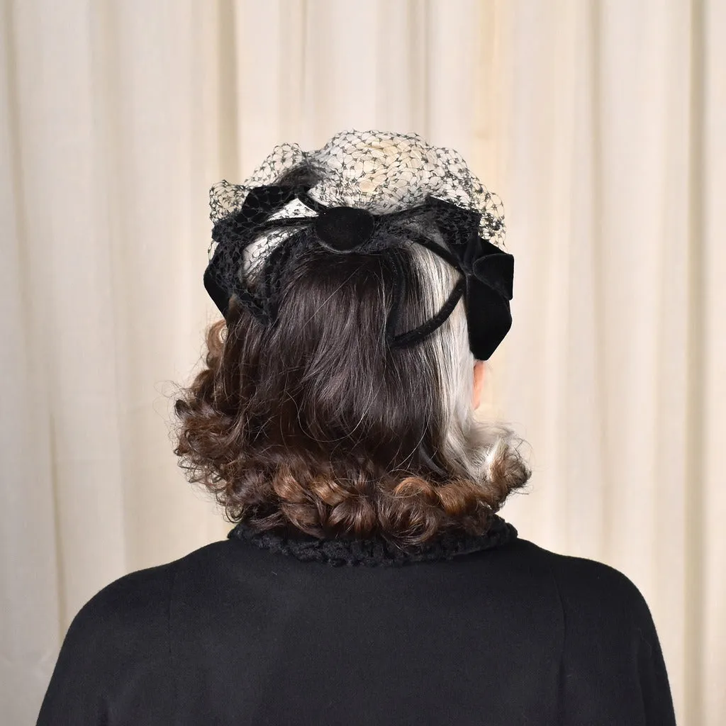 1950s Black Petal Vintage Crescent Hat