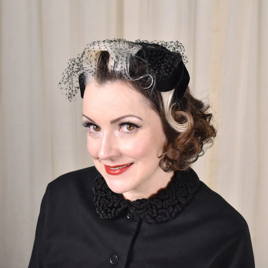 1950s Black Petal Vintage Crescent Hat