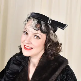 1950s Black Satin Vintage Pearl Hat