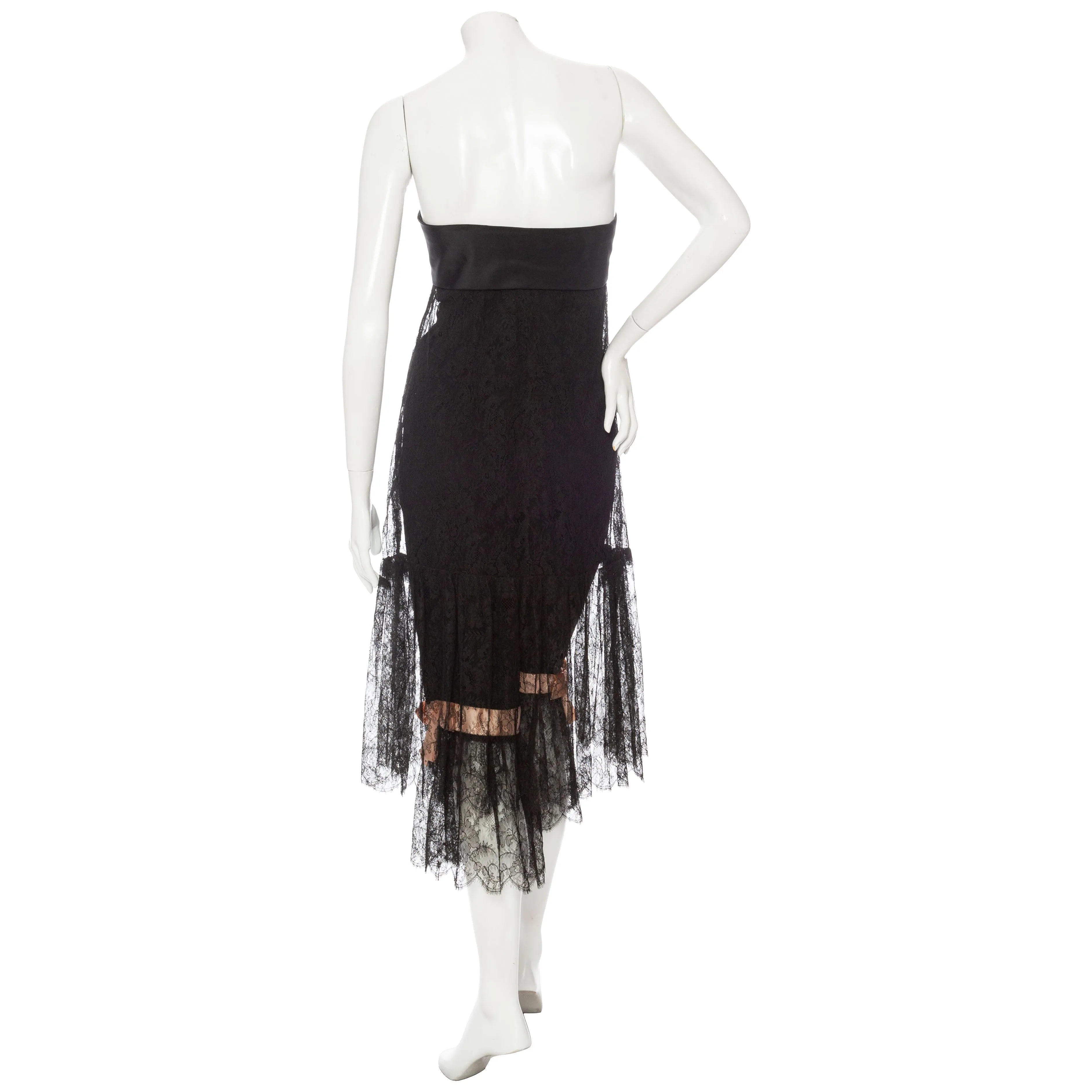 1967 Haute Couture Black Chantilly Lace Pantalettes Dress