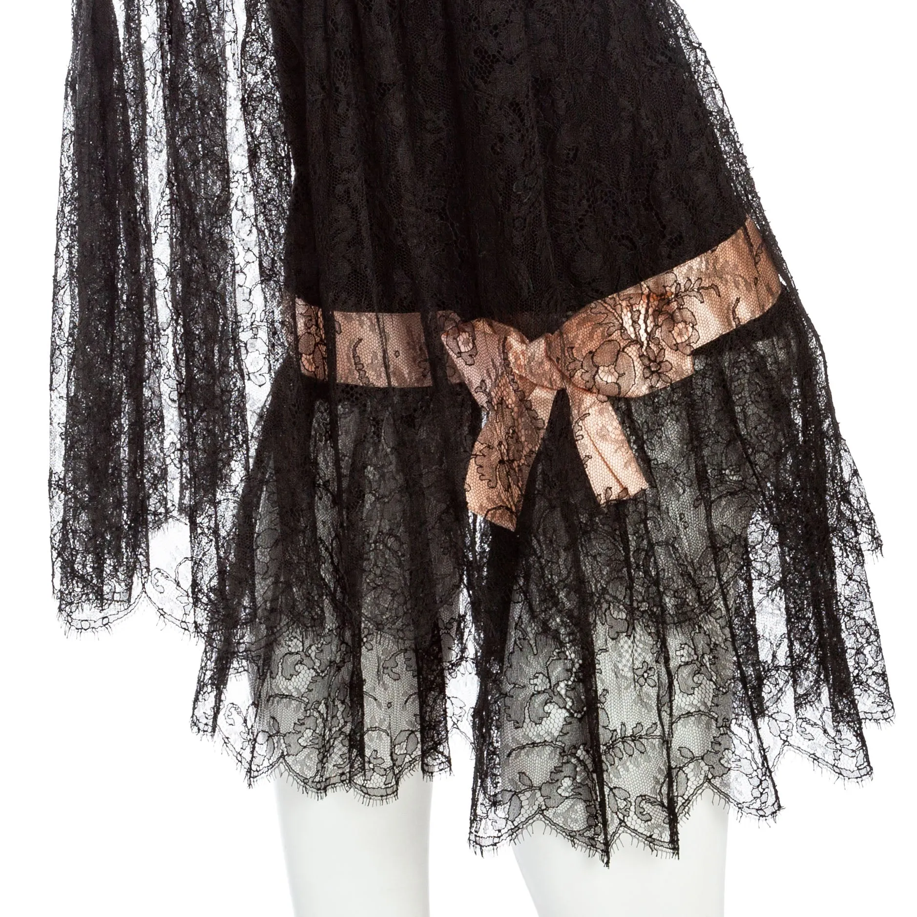 1967 Haute Couture Black Chantilly Lace Pantalettes Dress