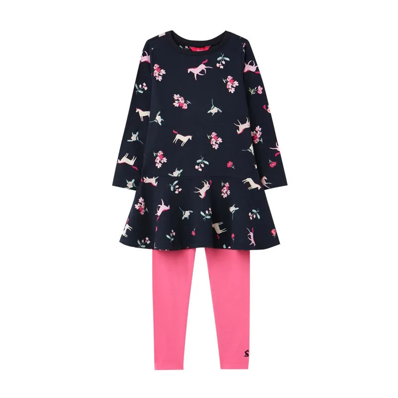 2 Piece Girls Floral Dress & Leggings Set