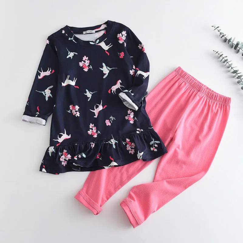 2 Piece Girls Floral Dress & Leggings Set