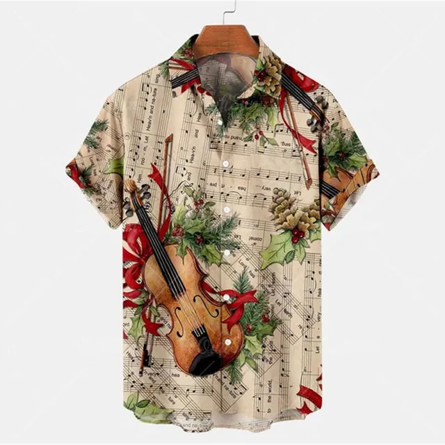 2022 New Fashion Men Short Sleeve Printed Casual Shirt Soft Slim Hawaiian Note Social Business Formal Shirt