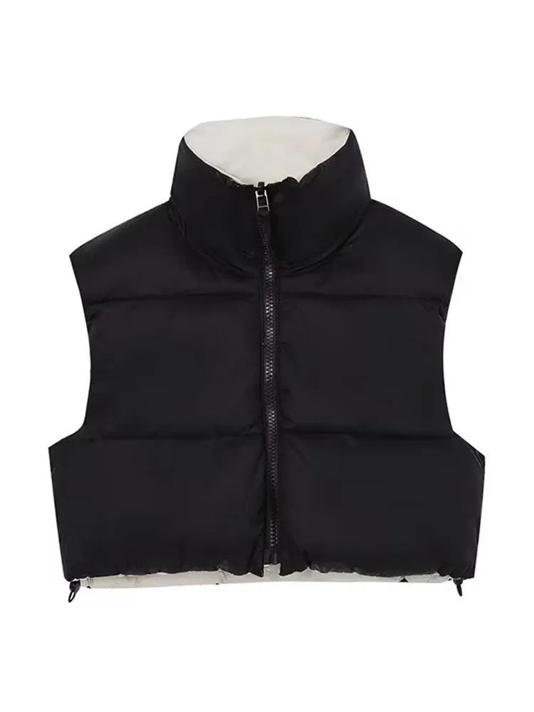 2023 new winter reversible Vest women turtleneck sleeveless cotton padded coat vest