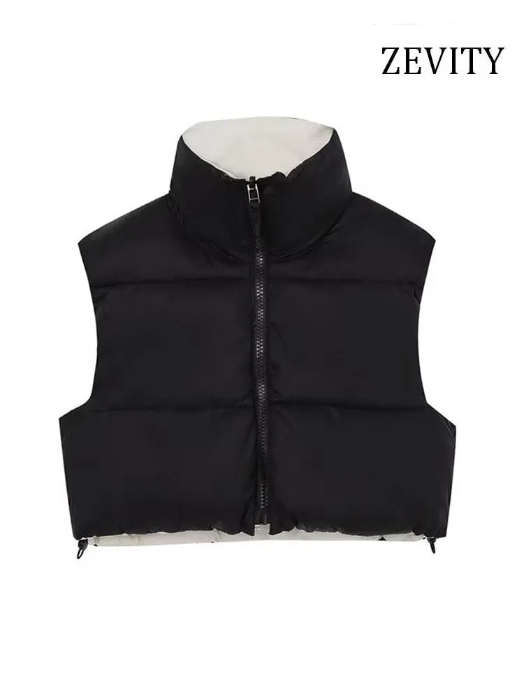 2023 new winter reversible Vest women turtleneck sleeveless cotton padded coat vest