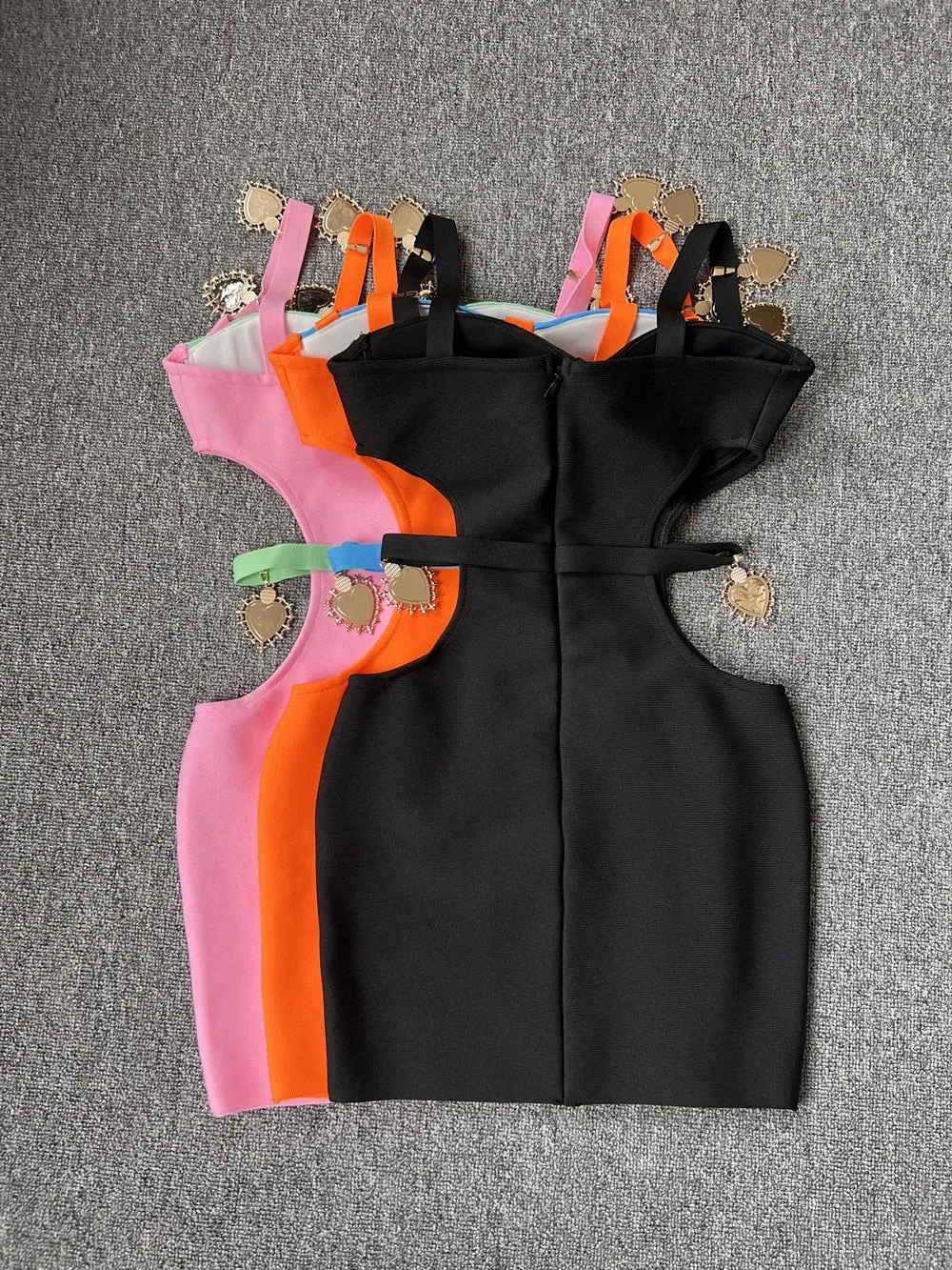 2023 New Winter Women's Sexy Pink Black Orange Hollow Out Bandage Mini Dress