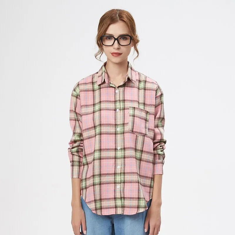 2023 Plaid Shirt Women Loose Plus Size Blouse Female Long Sleeve Blouses Cotton Flannel Casual Shirt Women Tops Blusas