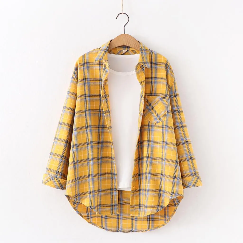 2023 Plaid Shirt Women Loose Plus Size Blouse Female Long Sleeve Blouses Cotton Flannel Casual Shirt Women Tops Blusas