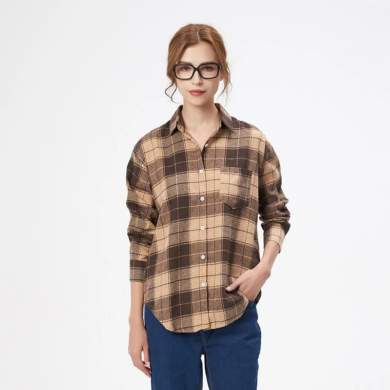 2023 Plaid Shirt Women Loose Plus Size Blouse Female Long Sleeve Blouses Cotton Flannel Casual Shirt Women Tops Blusas