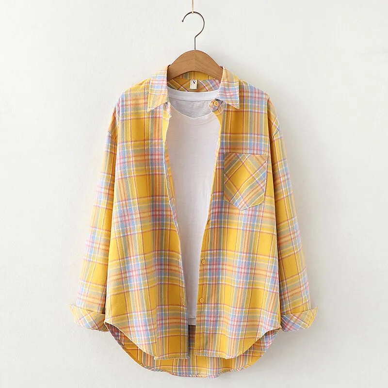 2023 Plaid Shirt Women Loose Plus Size Blouse Female Long Sleeve Blouses Cotton Flannel Casual Shirt Women Tops Blusas