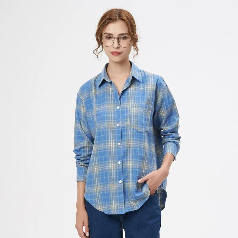 2023 Plaid Shirt Women Loose Plus Size Blouse Female Long Sleeve Blouses Cotton Flannel Casual Shirt Women Tops Blusas