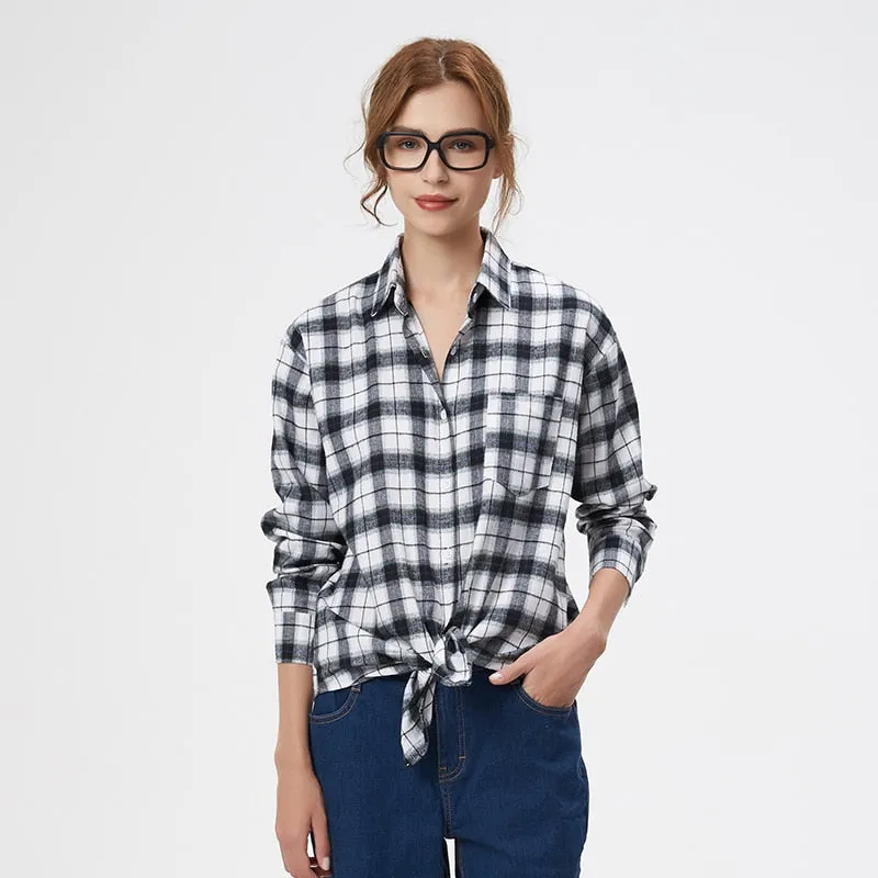 2023 Plaid Shirt Women Loose Plus Size Blouse Female Long Sleeve Blouses Cotton Flannel Casual Shirt Women Tops Blusas