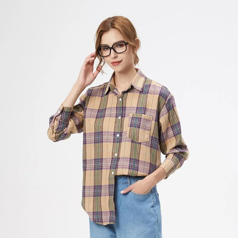 2023 Plaid Shirt Women Loose Plus Size Blouse Female Long Sleeve Blouses Cotton Flannel Casual Shirt Women Tops Blusas