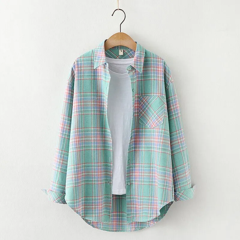 2023 Plaid Shirt Women Loose Plus Size Blouse Female Long Sleeve Blouses Cotton Flannel Casual Shirt Women Tops Blusas