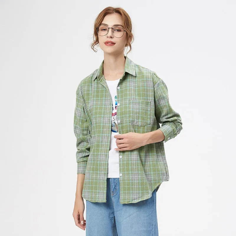 2023 Plaid Shirt Women Loose Plus Size Blouse Female Long Sleeve Blouses Cotton Flannel Casual Shirt Women Tops Blusas