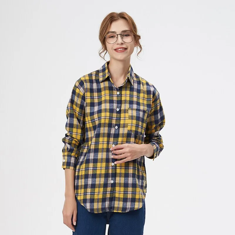 2023 Plaid Shirt Women Loose Plus Size Blouse Female Long Sleeve Blouses Cotton Flannel Casual Shirt Women Tops Blusas