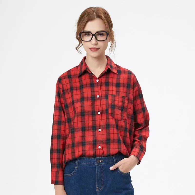 2023 Plaid Shirt Women Loose Plus Size Blouse Female Long Sleeve Blouses Cotton Flannel Casual Shirt Women Tops Blusas