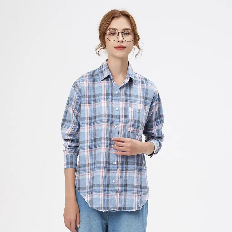 2023 Plaid Shirt Women Loose Plus Size Blouse Female Long Sleeve Blouses Cotton Flannel Casual Shirt Women Tops Blusas