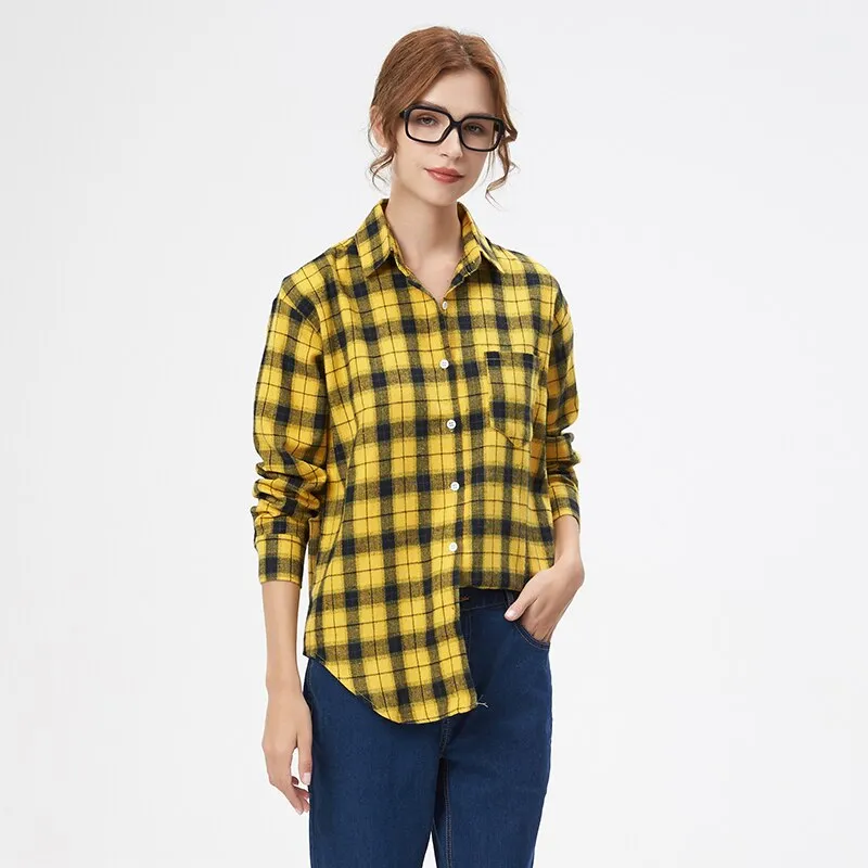 2023 Plaid Shirt Women Loose Plus Size Blouse Female Long Sleeve Blouses Cotton Flannel Casual Shirt Women Tops Blusas