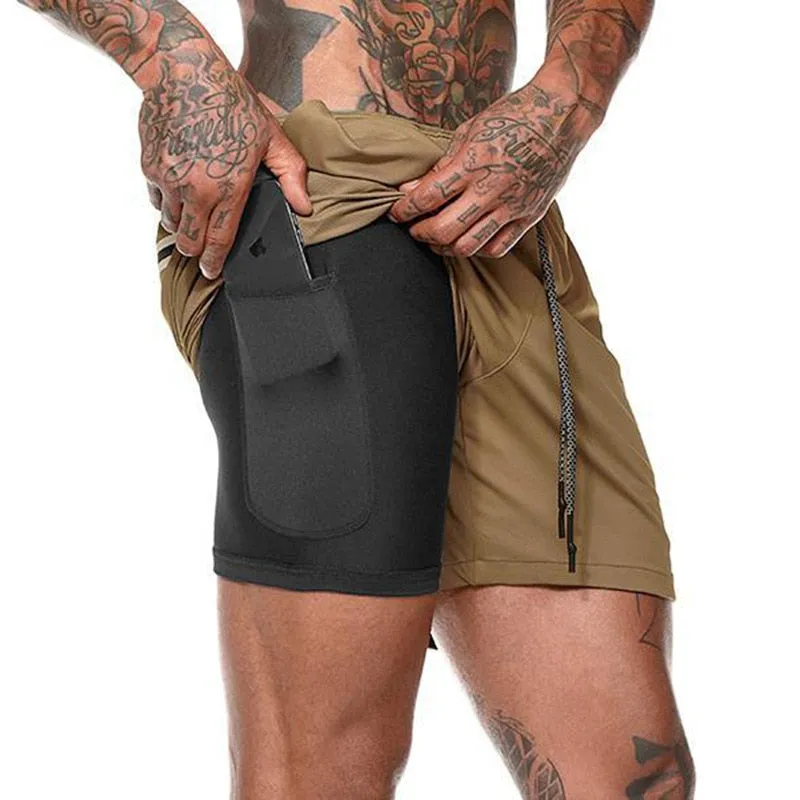 2023 Sport Shorts Men Sportswear Double-deck Running Shorts 2 In 1 Beach Bottoms