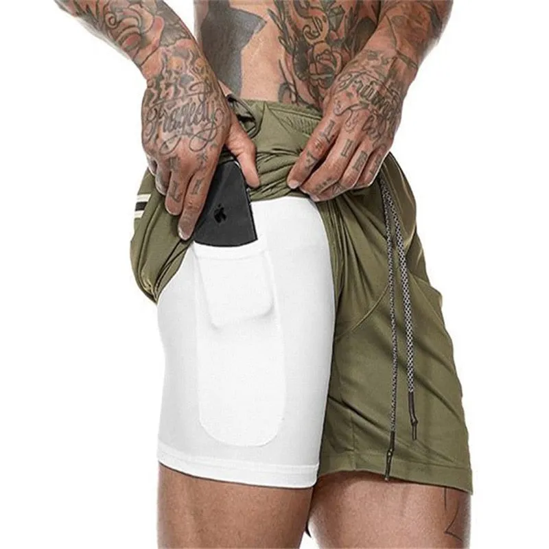 2023 Sport Shorts Men Sportswear Double-deck Running Shorts 2 In 1 Beach Bottoms