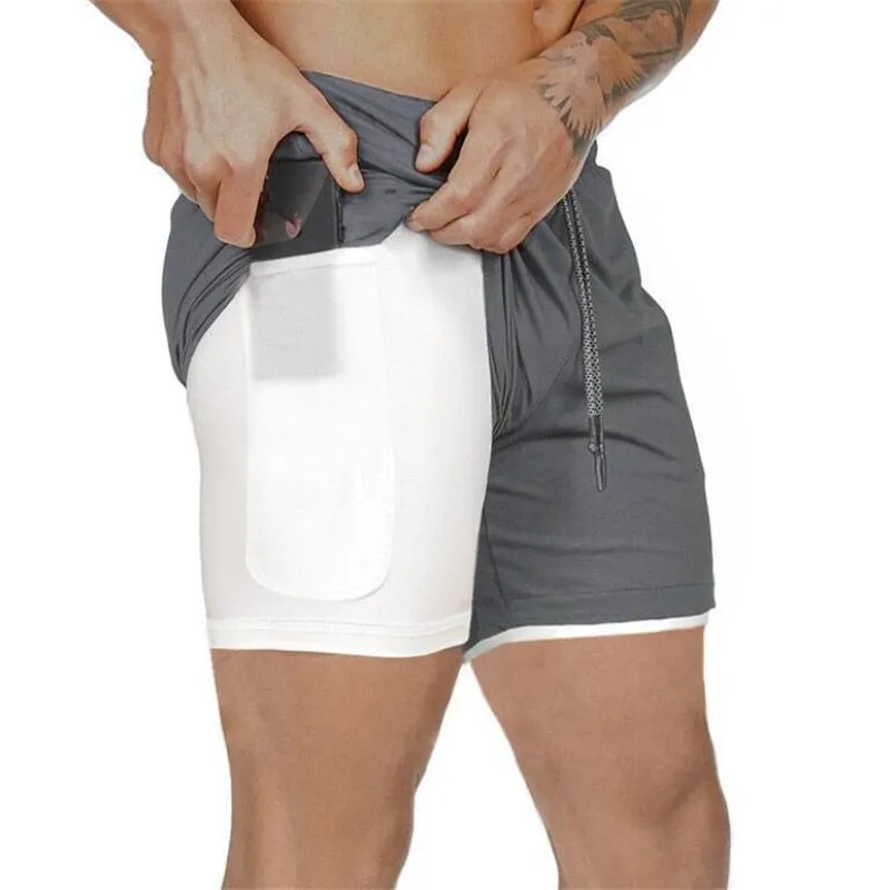 2023 Sport Shorts Men Sportswear Double-deck Running Shorts 2 In 1 Beach Bottoms