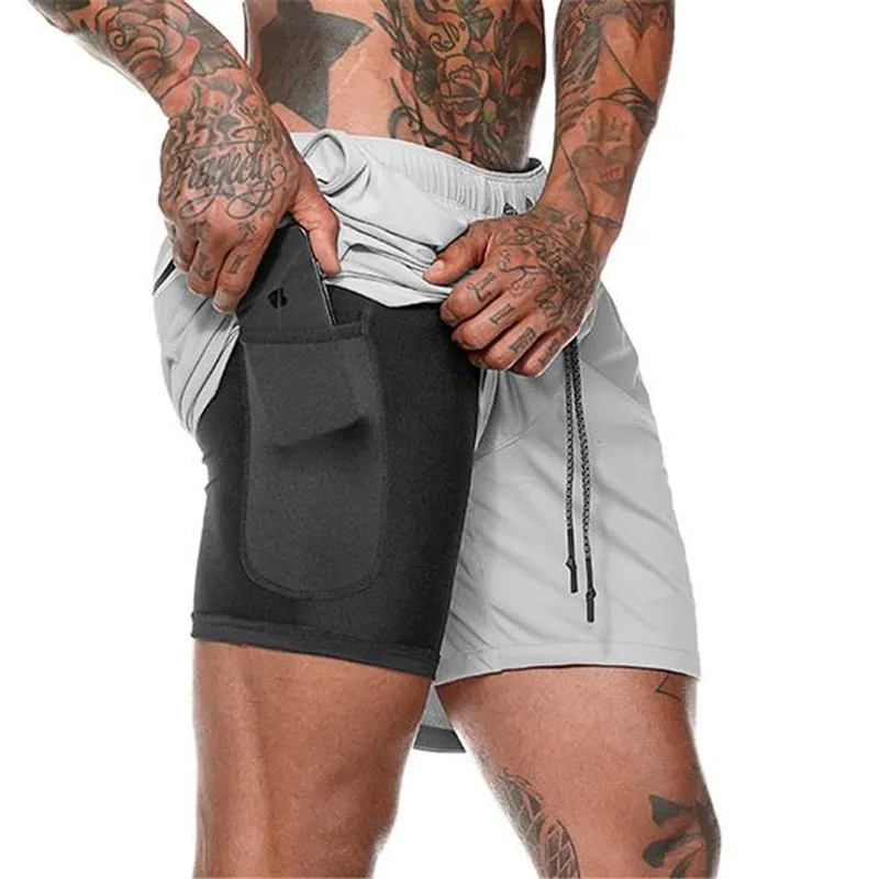 2023 Sport Shorts Men Sportswear Double-deck Running Shorts 2 In 1 Beach Bottoms