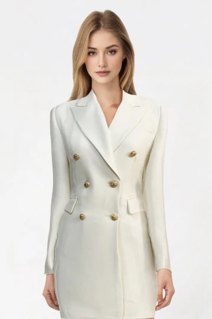 2024 Women's Designer Blazer Dress - Double-Breasted with Lion Buttons and Notched Lapels