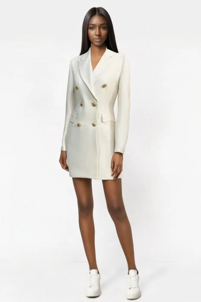 2024 Women's Designer Blazer Dress - Double-Breasted with Lion Buttons and Notched Lapels