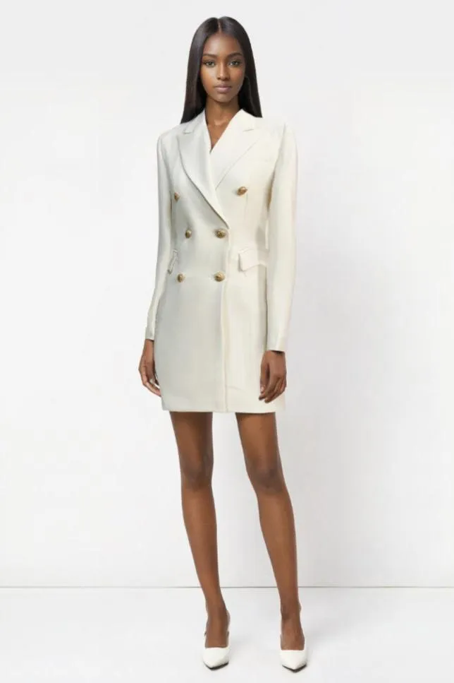 2024 Women's Designer Blazer Dress - Double-Breasted with Lion Buttons and Notched Lapels