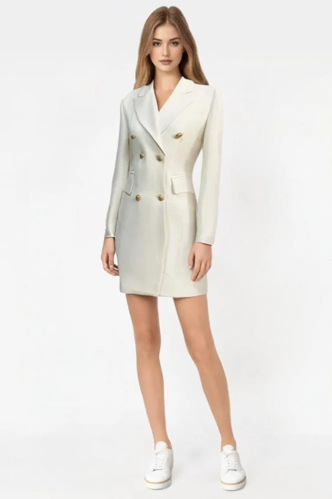 2024 Women's Designer Blazer Dress - Double-Breasted with Lion Buttons and Notched Lapels