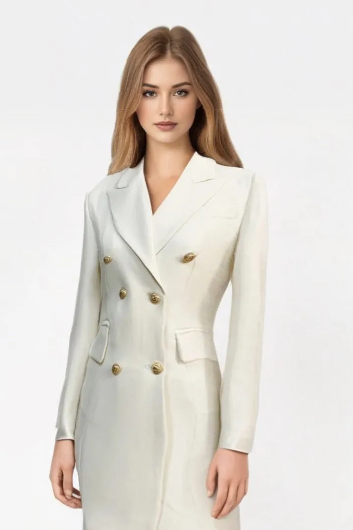 2024 Women's Designer Blazer Dress - Double-Breasted with Lion Buttons and Notched Lapels