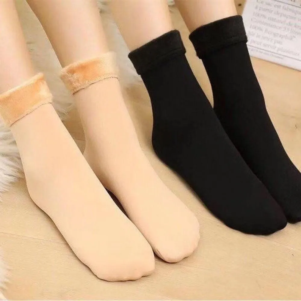 3 Pairs Winter Warm Women Socks Solid Color Thicken Thermal Socks Soft Plus Velvet Socks