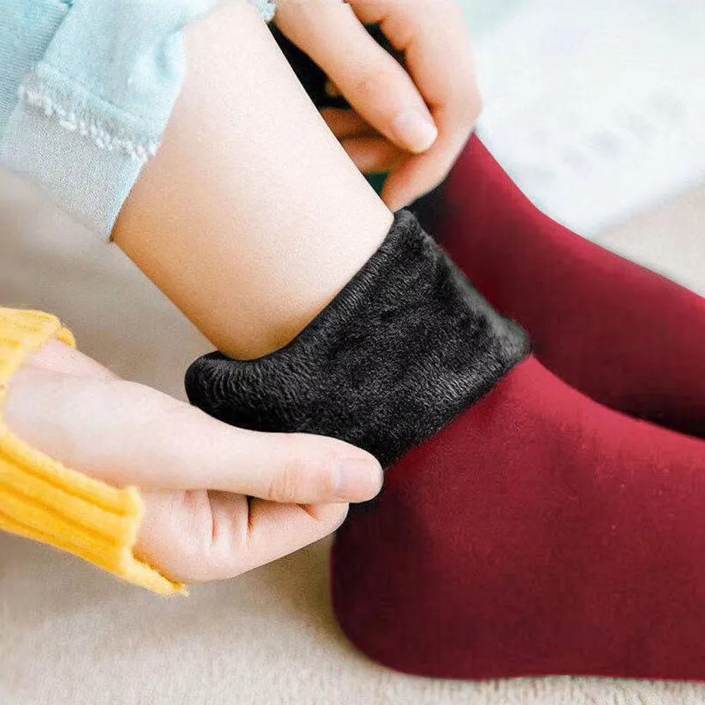 3 Pairs Winter Warm Women Socks Solid Color Thicken Thermal Socks Soft Plus Velvet Socks