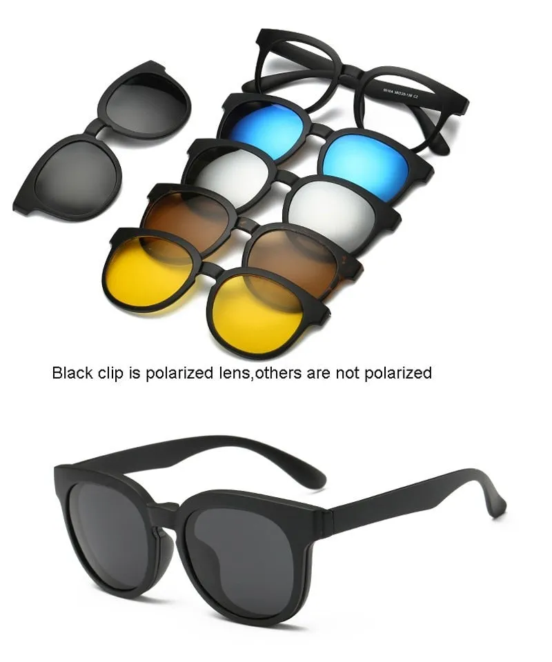 5 In 1 Custom Men Women Polarized Optical Magnetic Sunglasses Clip Magnet Clip on Sunglasses Polaroid Clip on Sun Glasses