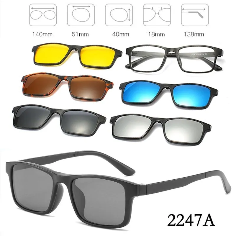 5 In 1 Custom Men Women Polarized Optical Magnetic Sunglasses Clip Magnet Clip on Sunglasses Polaroid Clip on Sun Glasses