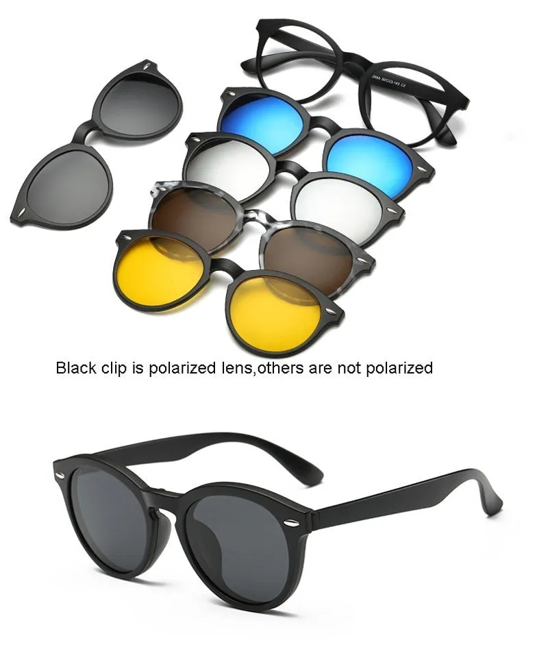 5 In 1 Custom Men Women Polarized Optical Magnetic Sunglasses Clip Magnet Clip on Sunglasses Polaroid Clip on Sun Glasses