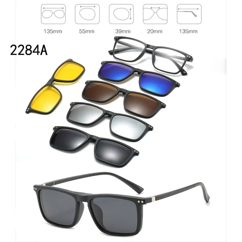 5 In 1 Custom Men Women Polarized Optical Magnetic Sunglasses Clip Magnet Clip on Sunglasses Polaroid Clip on Sun Glasses