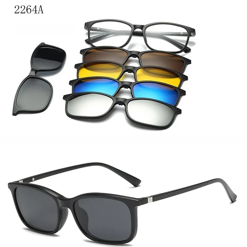 5 In 1 Custom Men Women Polarized Optical Magnetic Sunglasses Clip Magnet Clip on Sunglasses Polaroid Clip on Sun Glasses