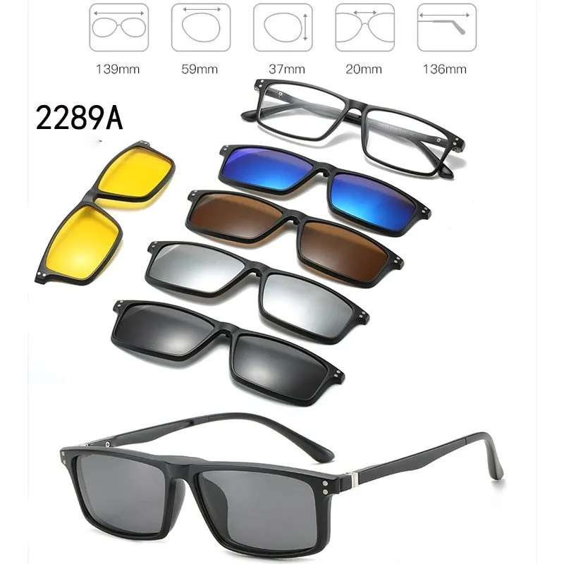 5 In 1 Custom Men Women Polarized Optical Magnetic Sunglasses Clip Magnet Clip on Sunglasses Polaroid Clip on Sun Glasses