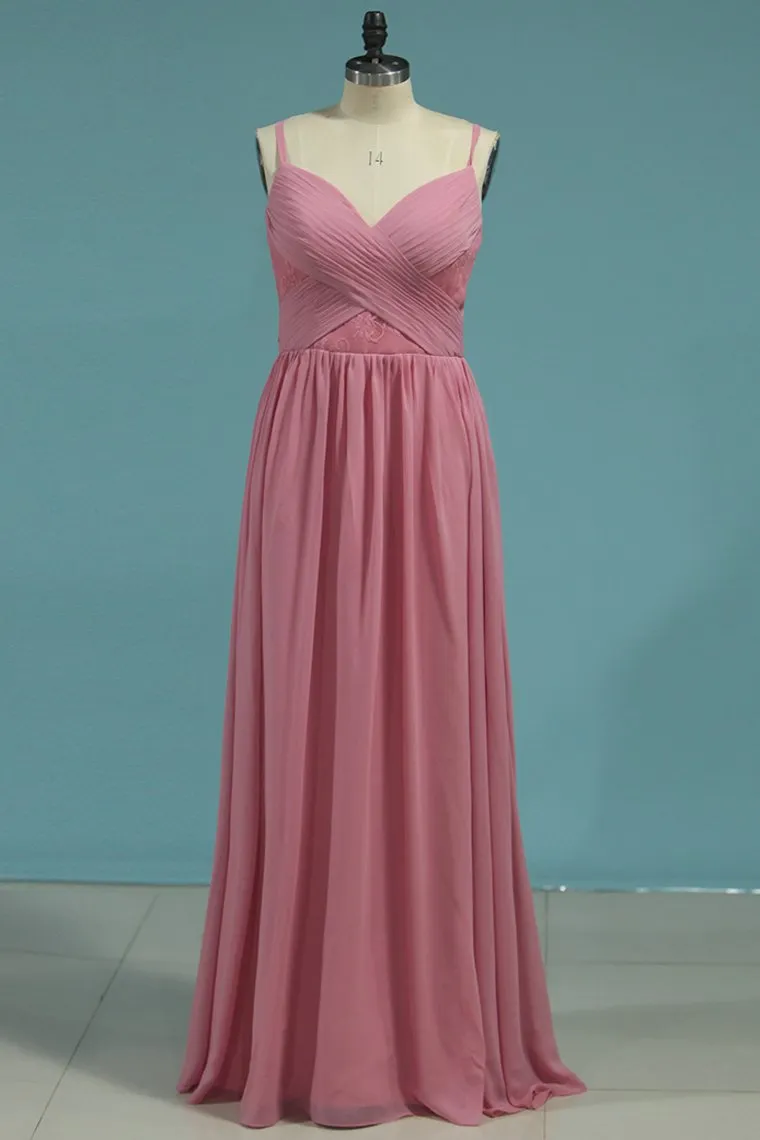 A Line Bridesmaid Dresses Spanghetti Straps Chiffon Floor Length