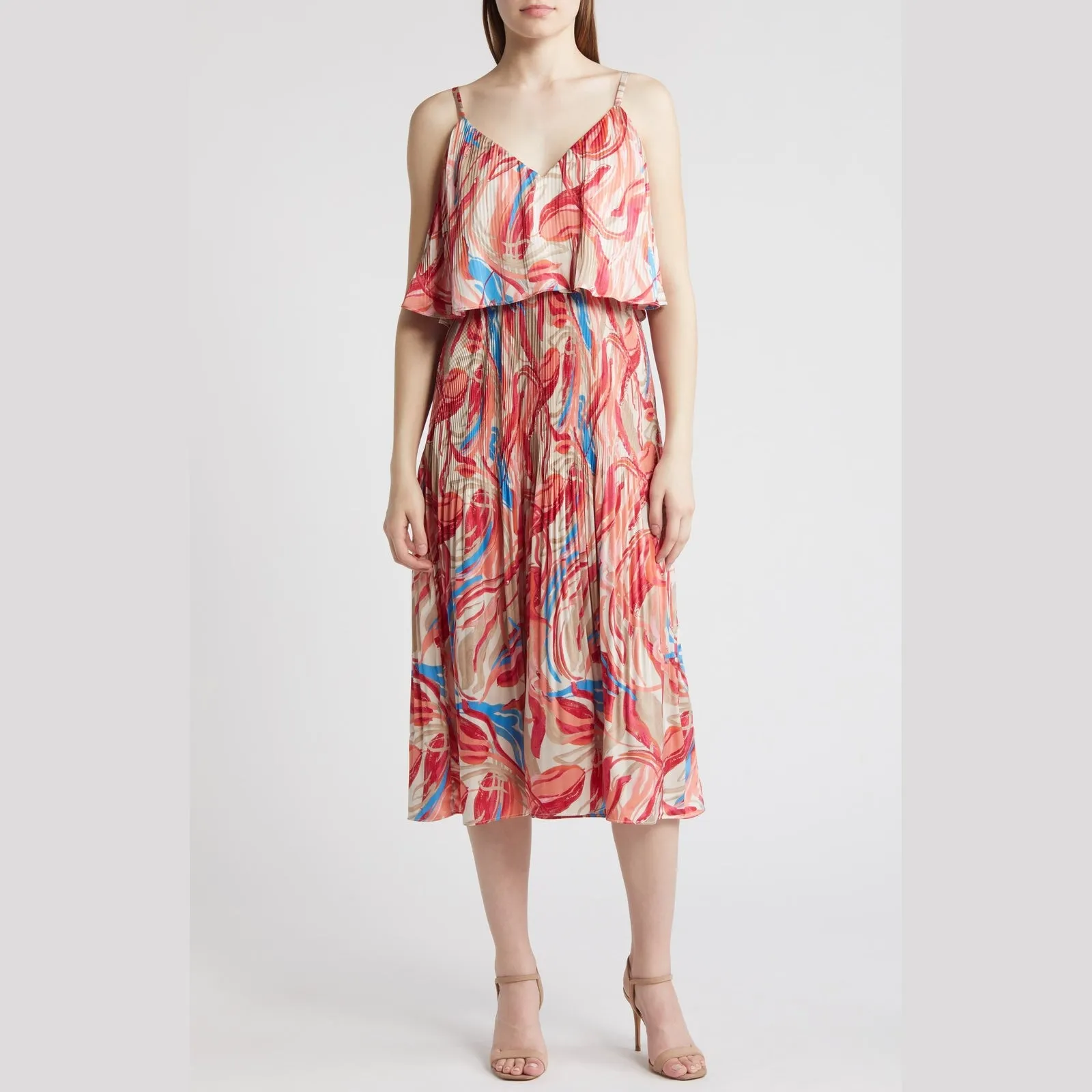 Adelyn Rae Nayla Overlay Pleated Midi Dress