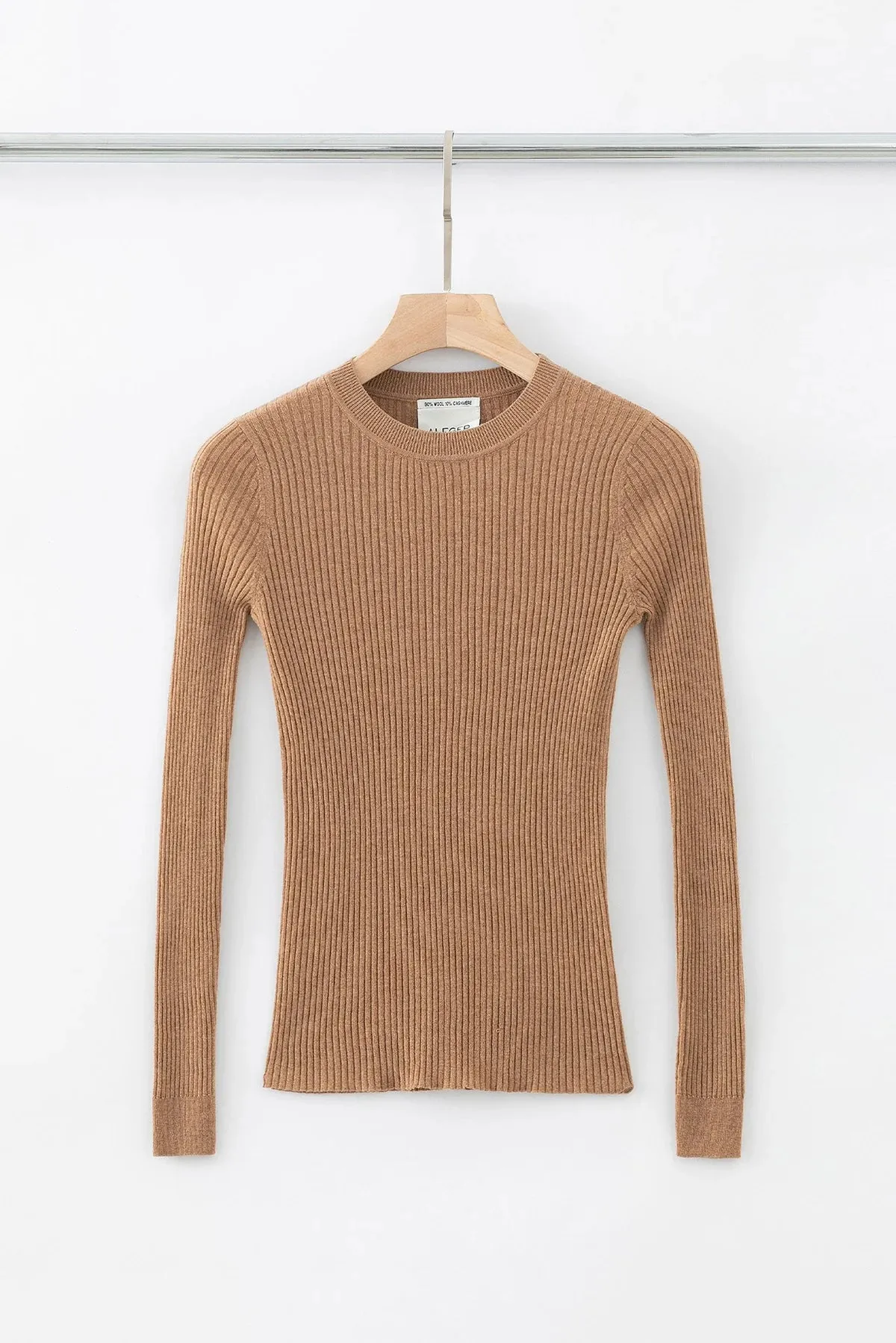 Aleger Cashmere Nutmeg Skinny Rib Crew Neck Sweater