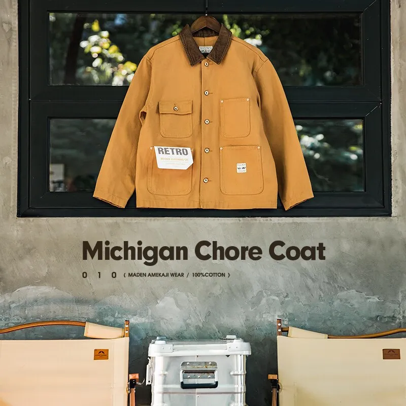 American Heritage Heavy Michigan Canvas Jackets Multi-pocket Khaki Lapel Thin Coats