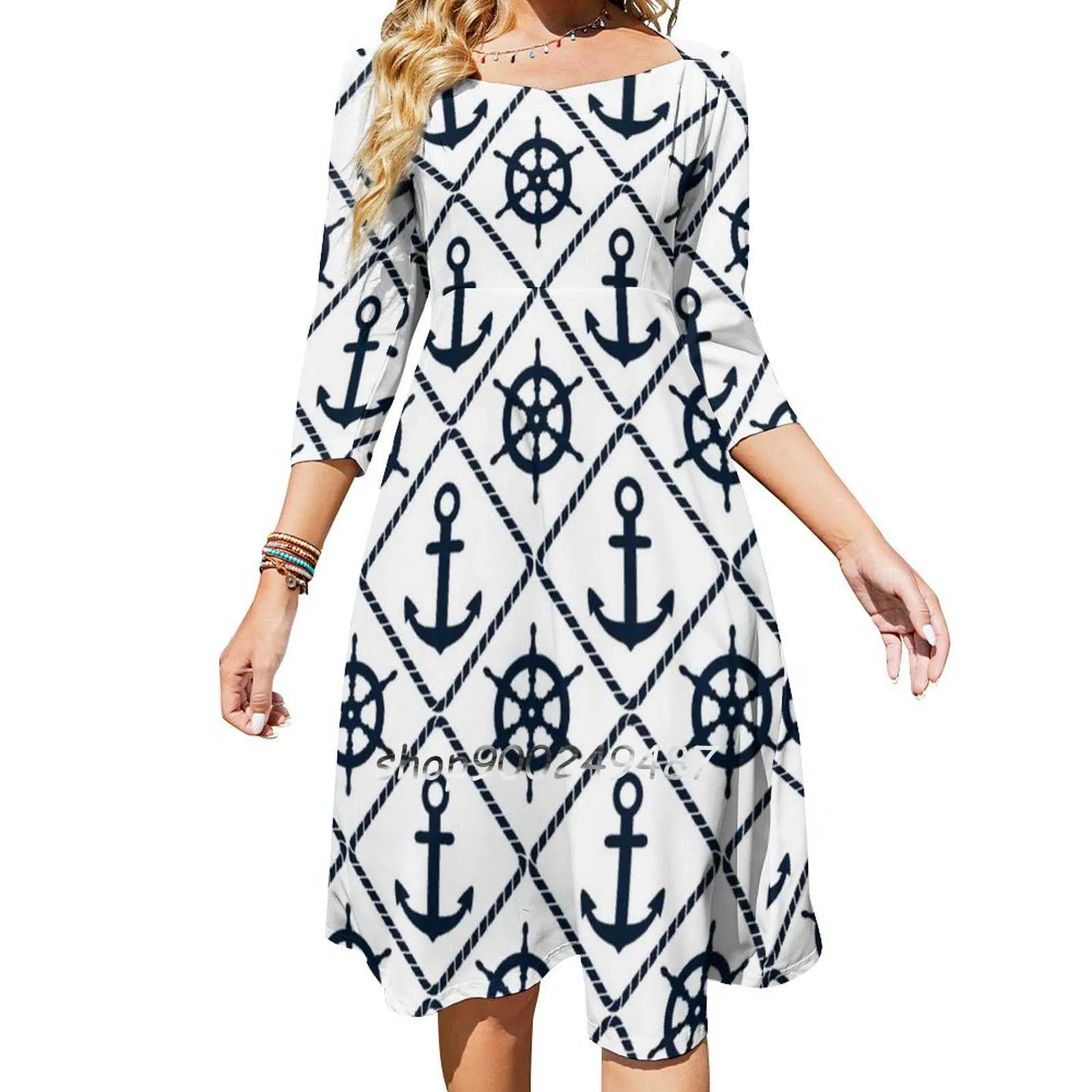 Anchor And Wheel Nautical-Navy And White Sling Dress