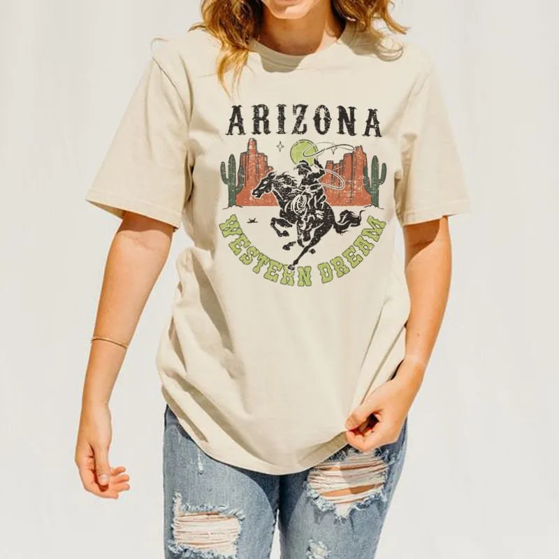 Arizona Cowgirl Desert Cactus Graphic T Shirts Retro Western Cowgirl Women's T-Shirt